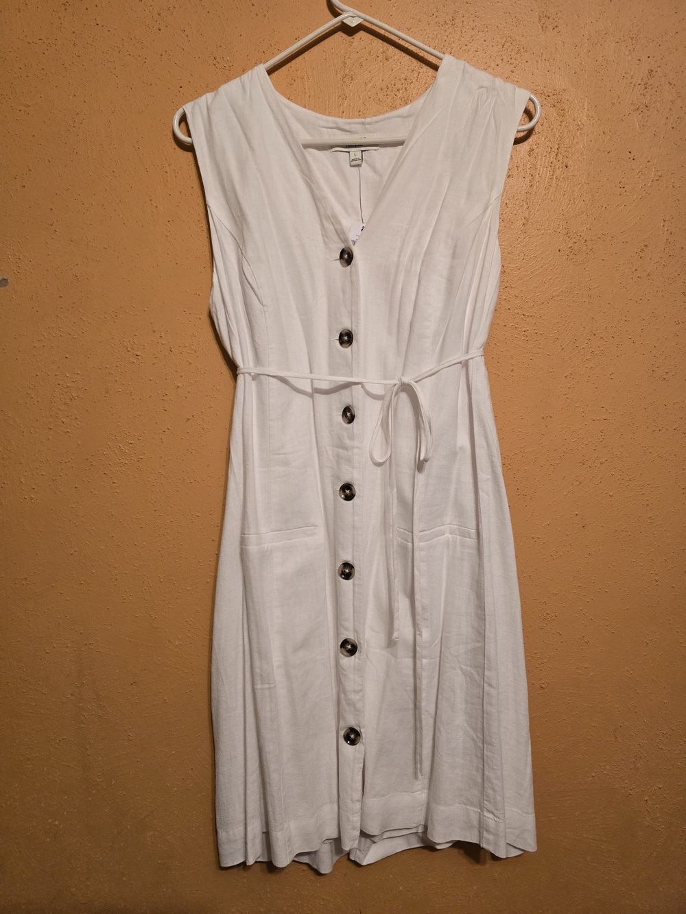 Banana Republic White Button-Front Tie Waist Dress size L NWT
